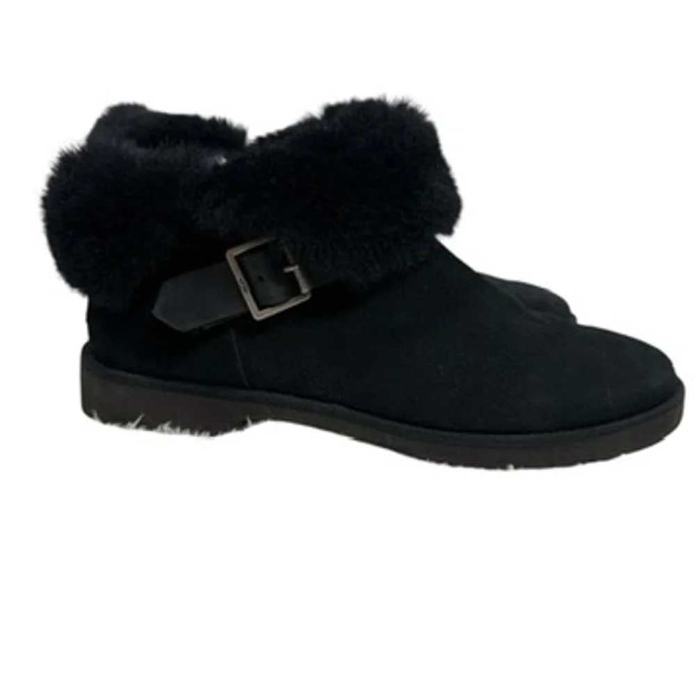 UGG Romely Suede Short Buckle UGG plush Lined Boots Black Shearling Size 7